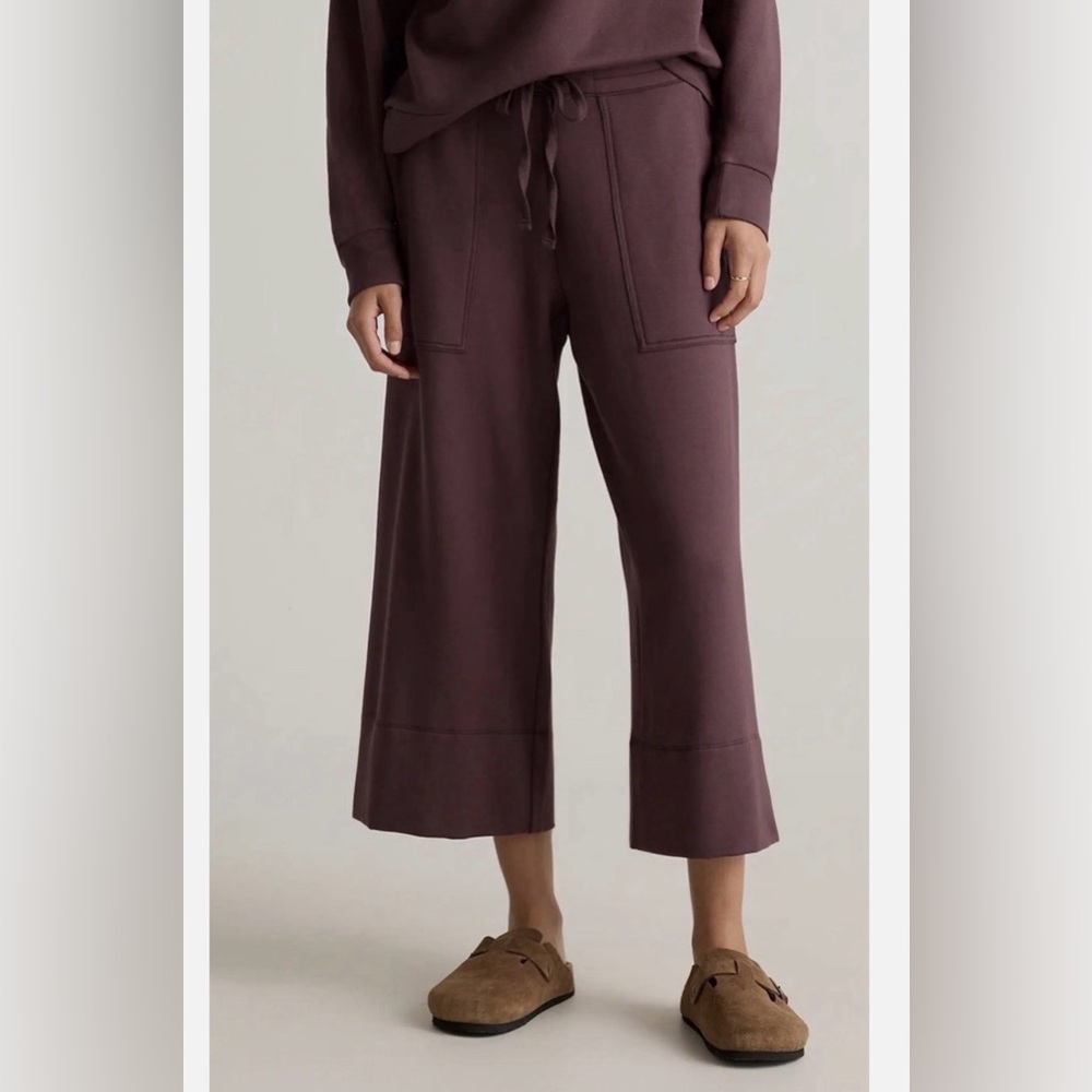 Quince SuperSoft Fleece Cropped Wide Leg Pants Dried Fig Womens Small